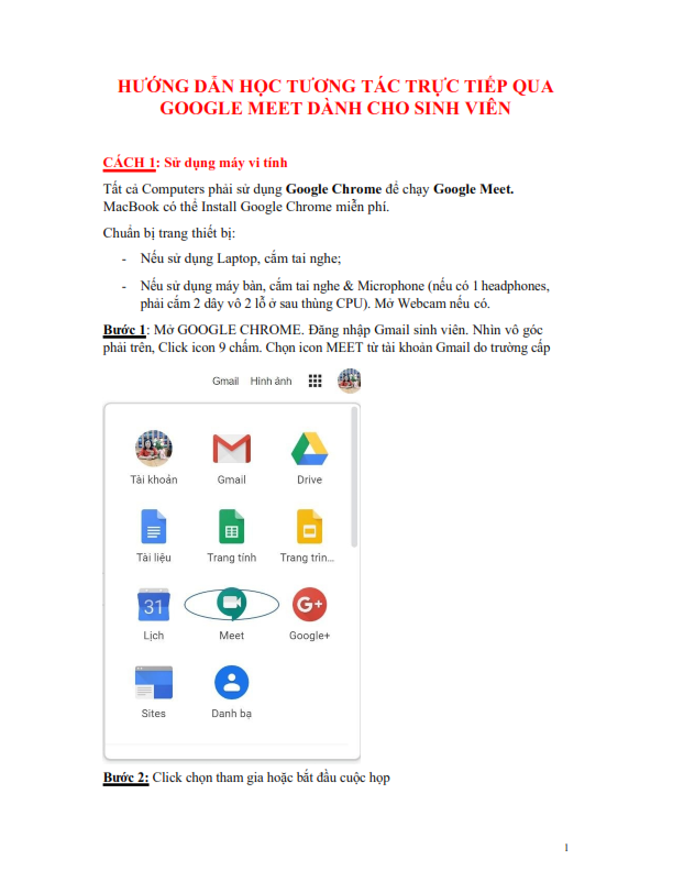 hướng dẫn sử dụng google meet cho sinh viên